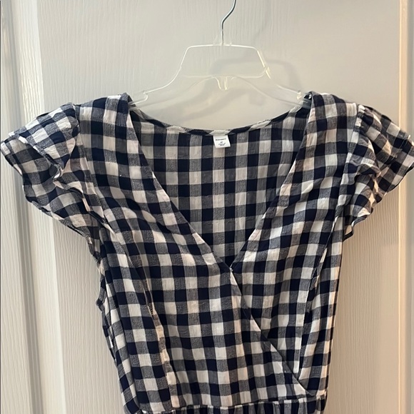 Old Navy Blue Checkered Midi Dress with Ruffle Sleeves - Picture 3 of 8
